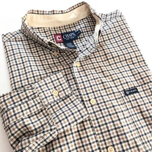 Chaps Men's Plaid Shirt in Navy and Tan ~ Size Large